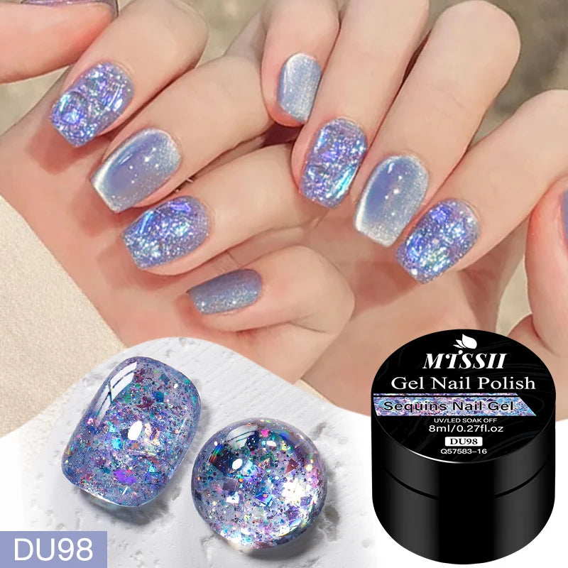 8ml Sequins Nail Gel Nail Polish Vibrant Blue Pink Colors Glitter Semi Permanent Soak Off UV LED Nail Art Varnish For Manicure