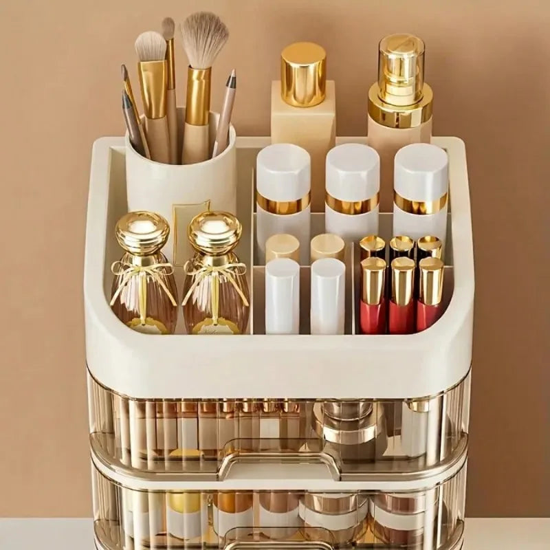 3-5 Tier Cosmetic Organizer with Drawers, Spacious Makeup Storage for Skincare, Brushes, Lipsticks, Perfect for Vanity