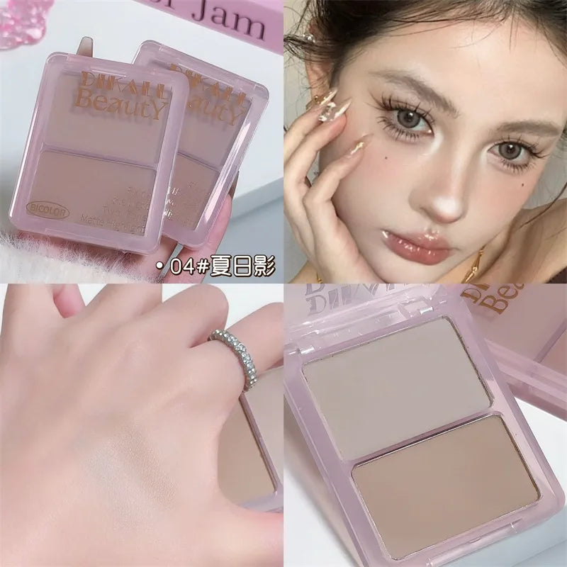 Two-tone Highlight Contour Palette Matte White Highlighter Grey Brown Nose Shadow Face Contouring Bronzer Brighten Powder Makeup