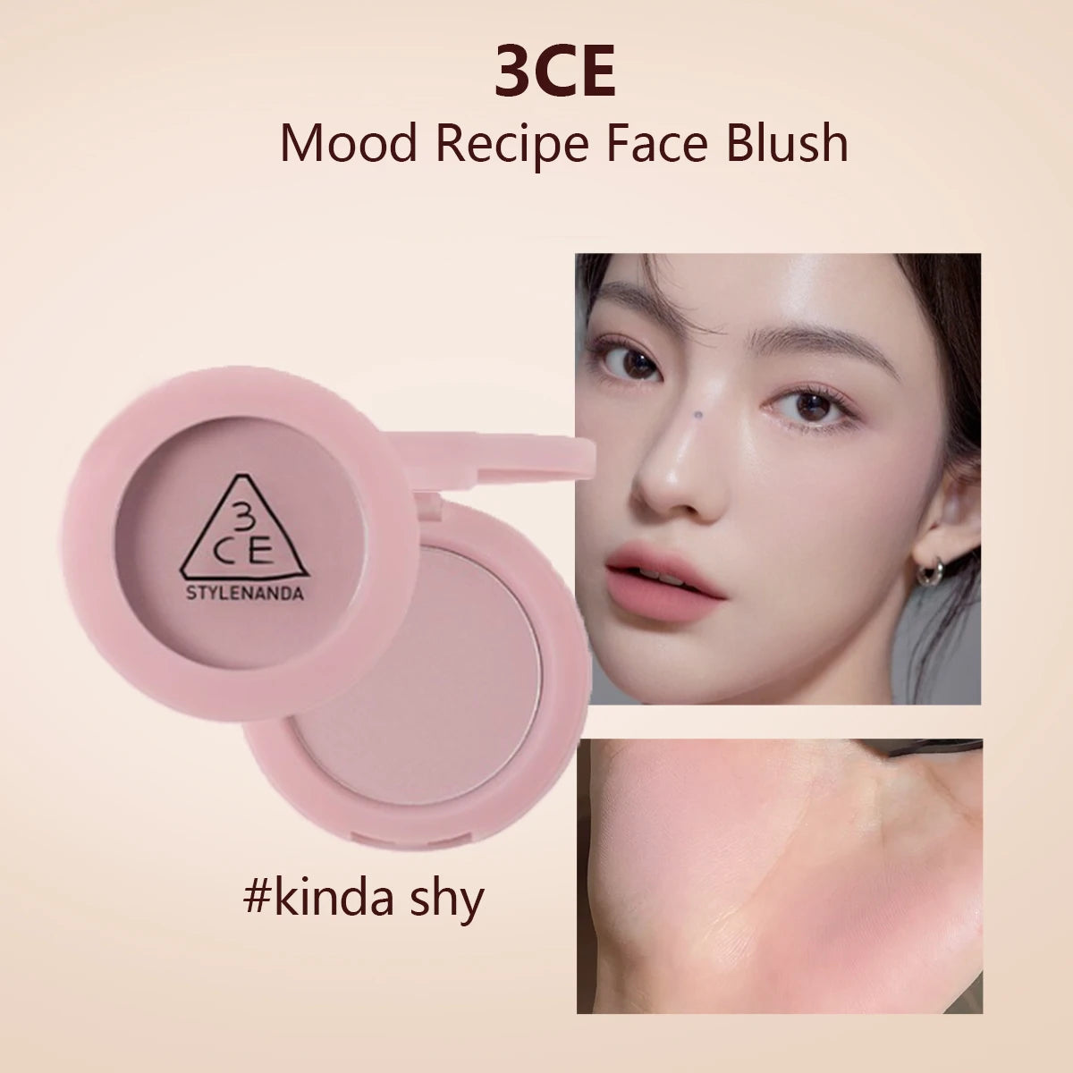 3CE Mood Recipe Face Blush,Silky Powder,Blendable,Natural Color Payoff,Long-Lasting Wear,Complete Makeup,K-Beauty,Korean Makeup