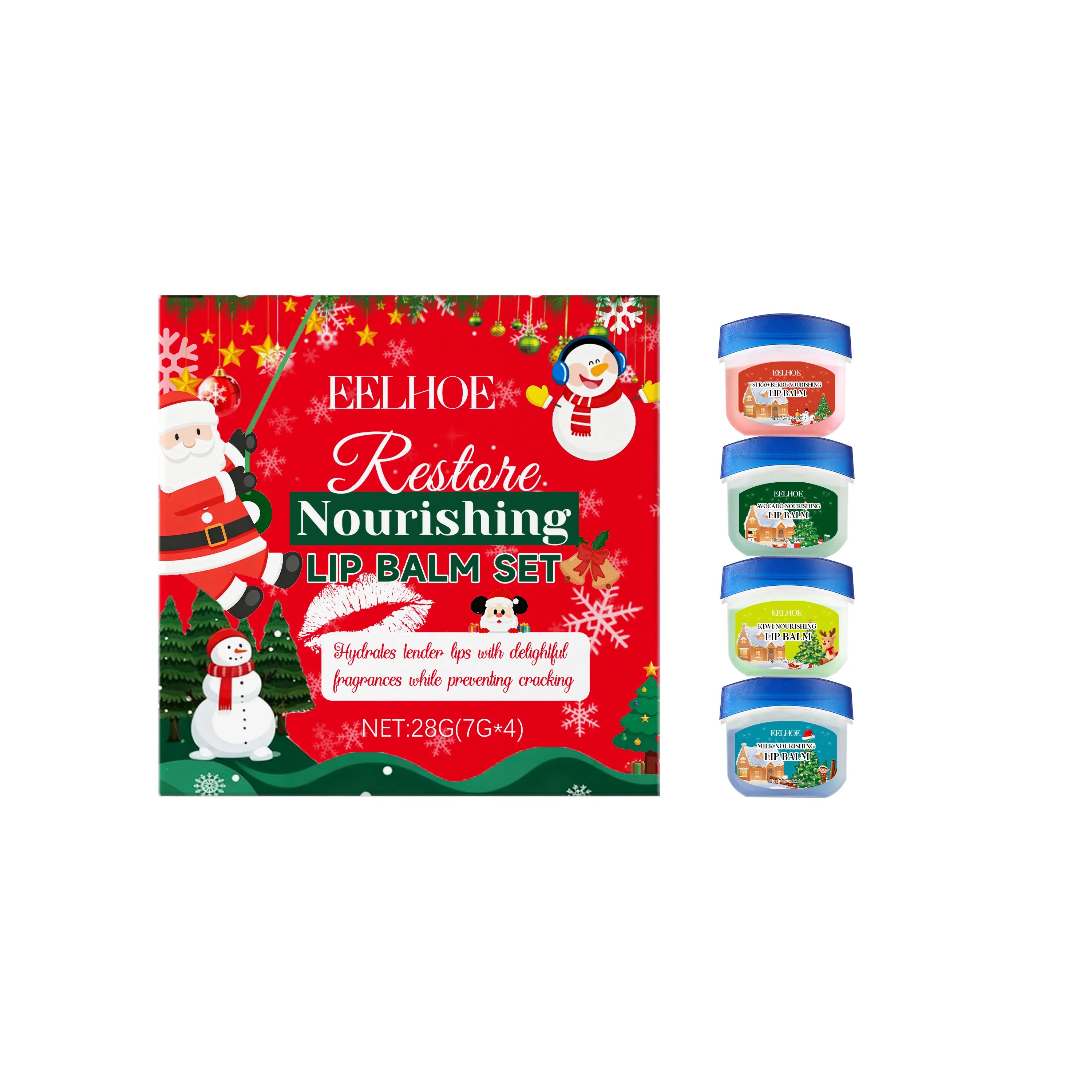 Christmas Hand Cream Lip Balm Set Gift Box Nourishing Moisturizing Anti-dry Cracked Softening Skin Festive Holiday Present