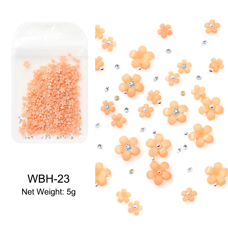 White Acrylic Flower Nail Art Decorations Mixed Size Rhinestones Red Blue Gem Manicure Tools Accessories DIY Nails Design 5g