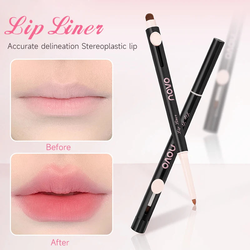 Double-Ended Lip Liner Pen, Lipstick, Long-Lasting Matte Finish, Waterproof, Easy To Apply, No Clumping, Full Coverage