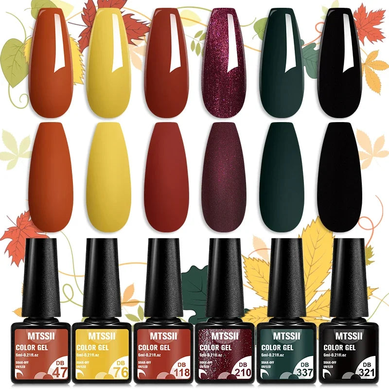 MTSSII 6PCS/Set Sparkly Red Roes Red Gel Nail Polish Shinning Nail Art LED UV Gel Varnish Nail Supplies Manicure Kit for Nails