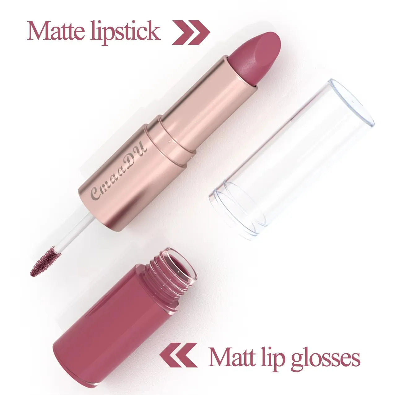 3 Pcs Long-Lasting Lipstick Lip Gloss Set-Double Headed Design for Natural Non-Fading Waterproof Non-stick Cup Exquisite Gift