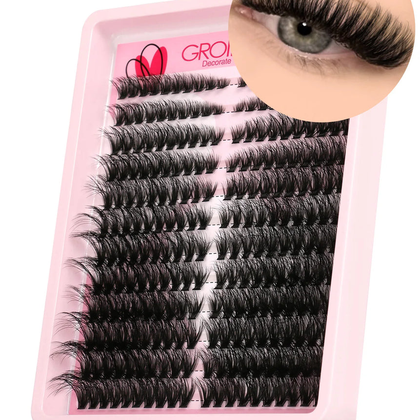 GROINNEYA Lashes Clusters Cat Eyelashes Wispy Individual Lashes Extensions Volume Fluffy Clusters Lashes DIY Eyelashes Makeup