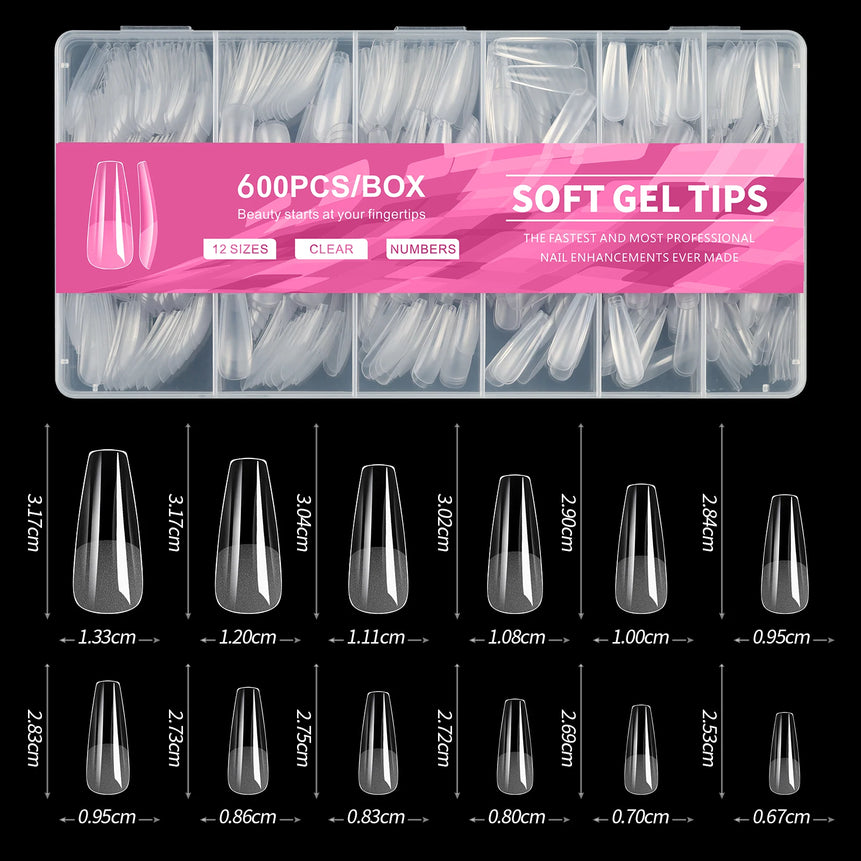 100/600Pcs Short Almond Nail Tips Soft Gel Nail Tips Full Cover False Nail Tips For Acrylic Nails  Salon Home Press On Nails