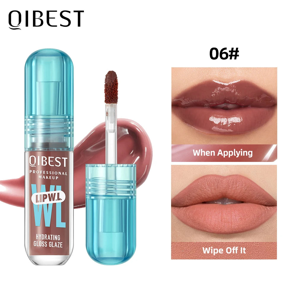 QIBEST Hydrating Crystal Lip Gloss Easy to Fade Mirror Water Glazed Lip Glaze Long Lasting Moisturizing Gloss Lip Tint Makeup