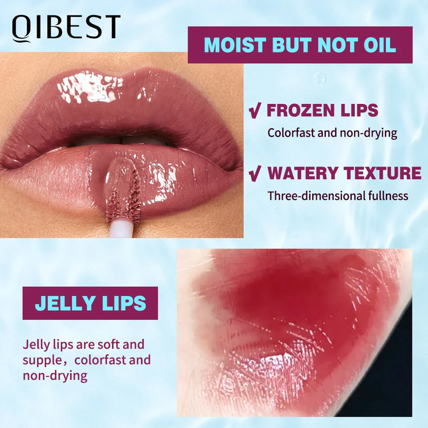 QIBEST Hydrating Crystal Lip Gloss Easy to Fade Mirror Water Glazed Lip Glaze Long Lasting Moisturizing Gloss Lip Tint Makeup
