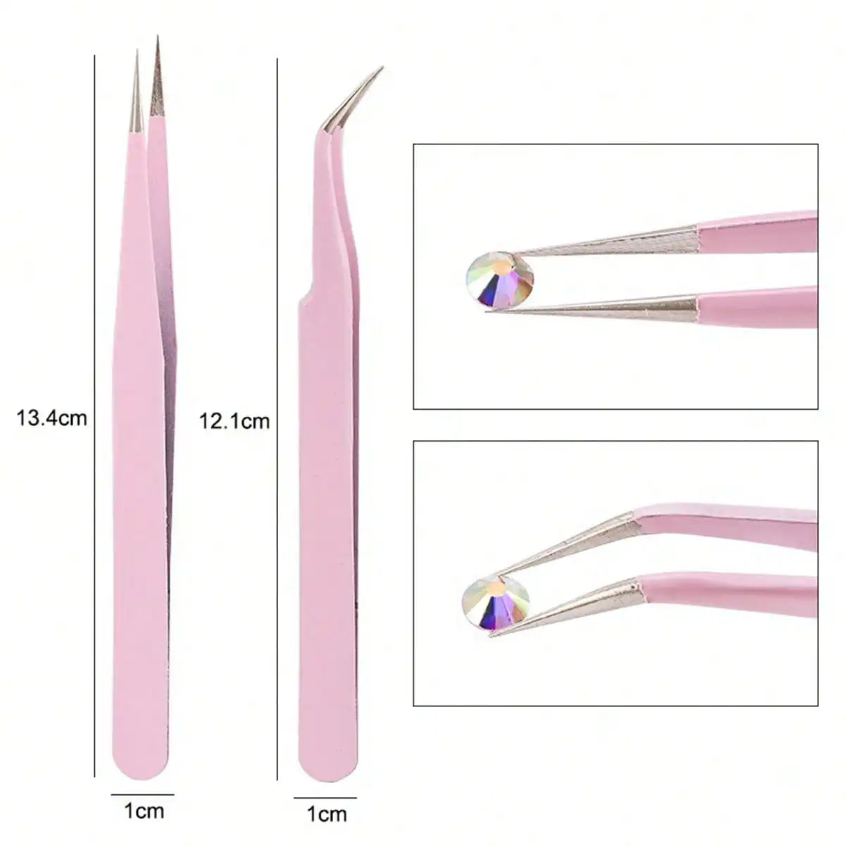 2pcs/Set Stainless Steel Pink Tweezers For Nail Art, Straight & Bend Tip For Eyelash Extension, Drawing & Picking