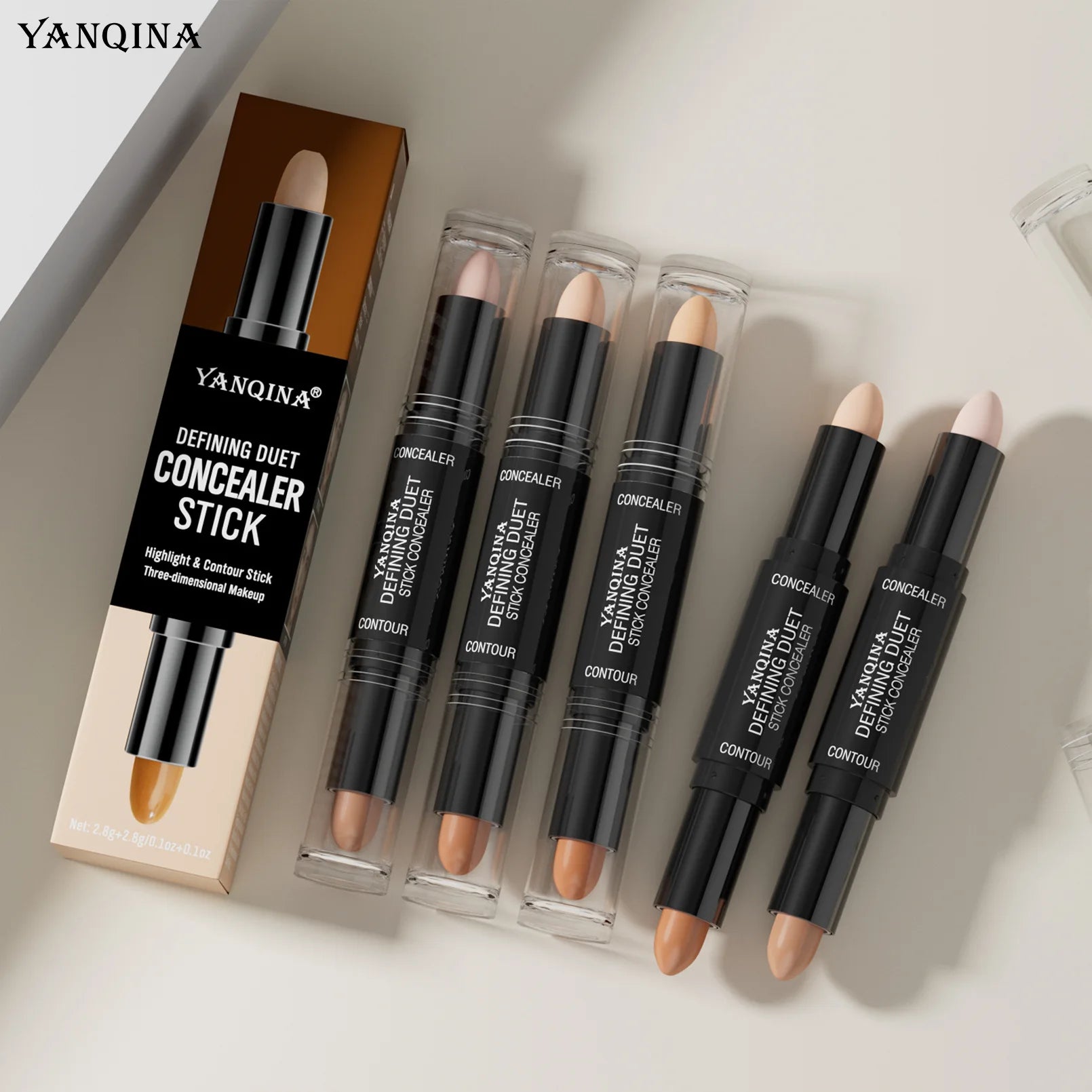 QIC/YANQINA Double-headed Concealer Stick Three-dimensional Repair Volume Brighten Face Highlight Concealer Pen Makeup