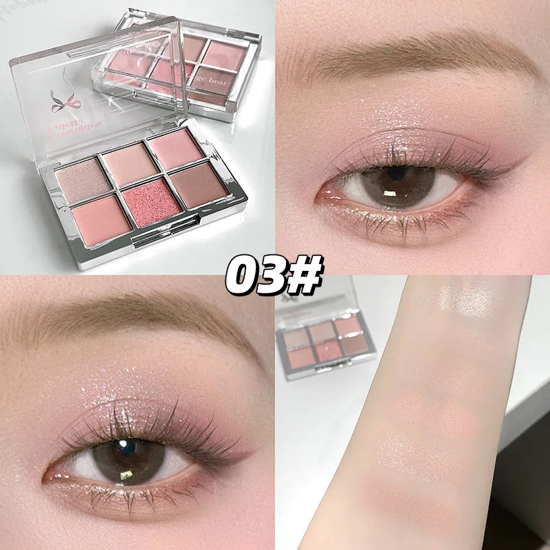 Gege Bear 6-color Eyeshadow Palette Matte Pearlescent Earth Color Sequin Long-Lasting Eyeshadow And Contour Palette