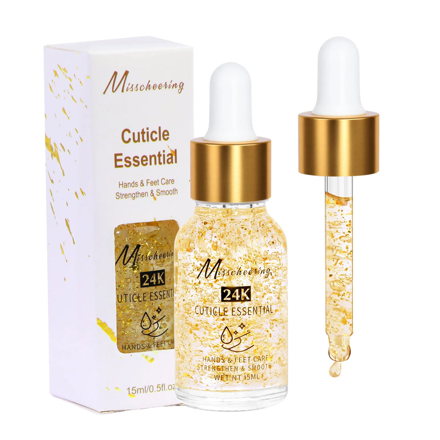 15ML Nail Cuticle Nutrient Oil 24k Gold Foil Cuticle Essence Nail Care Nutrition Oil Treatment  Strengthen Bright for Nails&Foot