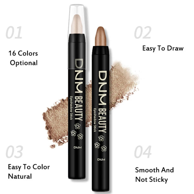 16 Colors Pearlescent Eyeshadow Sticks High Pigmented Eyeshadow Pencil Glitter Waterproof Long-Lasting Eye Makeup Non-Smudged