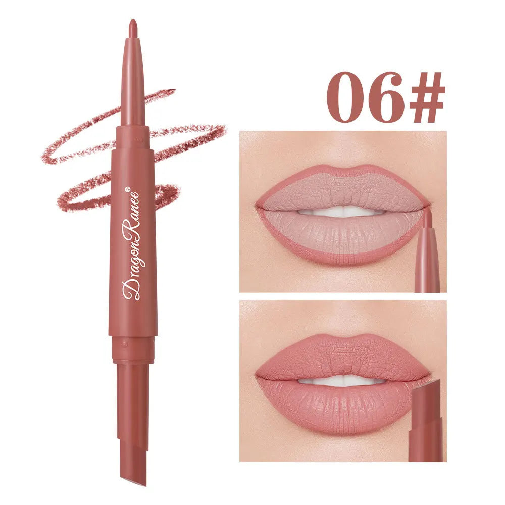 Double Head Matte Lip Liner Pencil 2 in 1 Long Lasting Waterproof Nude Red Lipstick Brighten Outline Makeup Stick