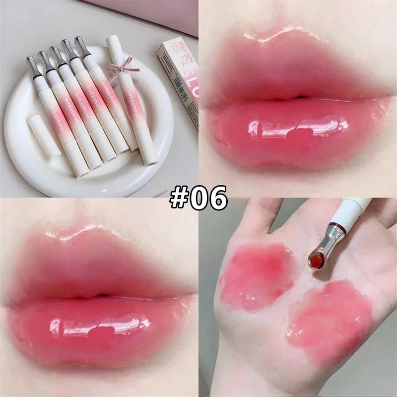 Kakashow Mirror Watery Lip Gloss Iron Brush Head Jelly Lipgloss Moisturizing Lip Tint Lipstick Nature Nude Lips Makeup Cosmetics