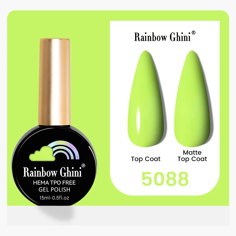 Rainbow Ghini 15ML 146 Colors Long-Lasting Colorful Gel Nail Polish Professional UV/LED Gel Polish Base Coat Matte Top Coat