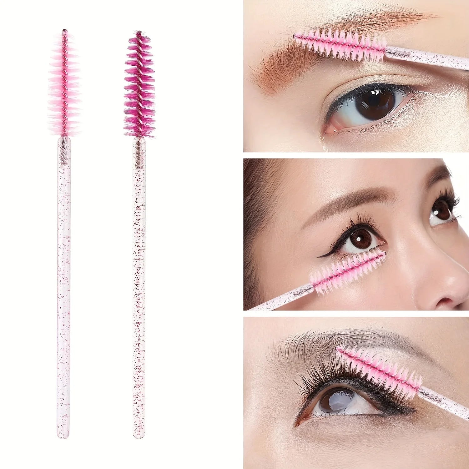 A bottle of 50 disposable mascara brushes with container, eye black brush for travel, eyelash extension brush, eyebrow pencil br