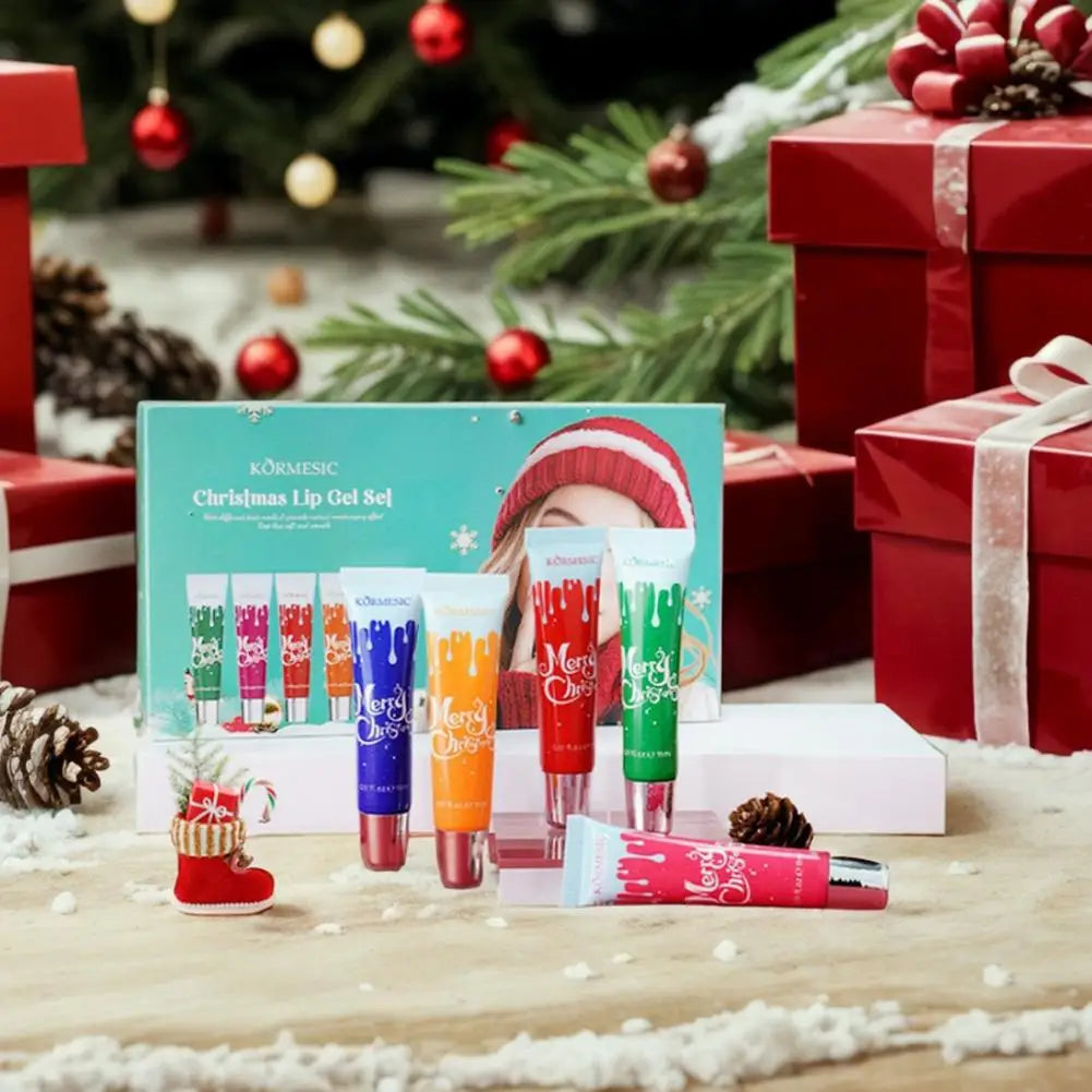 4PCS Hydrating Lip Balm Christmas Gift Set Plumping Moisturizer Nourishing Repair Gel Care Kit Lipstick Base Lip Gloss Treatment