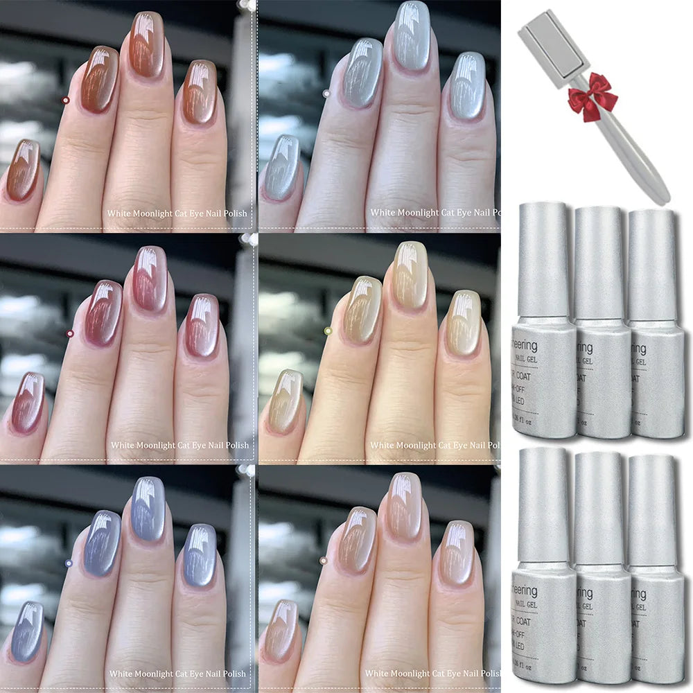 Cat Eye Gel Nail Polish 6 Colors Holographic Glitter Gel Polish Set With Magnet Translucent Gel Nail Polish  Home Manicure Salon
