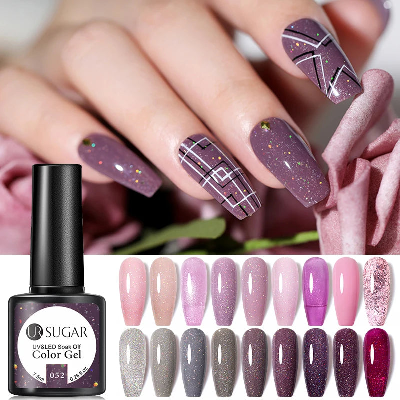 UR SUGAR 7.5ml Rose Glitter Solid Color Gel Nail Polish Jelly Nude Pink Semi Permanent DIY Nail Art UV LED Soak Off Gel