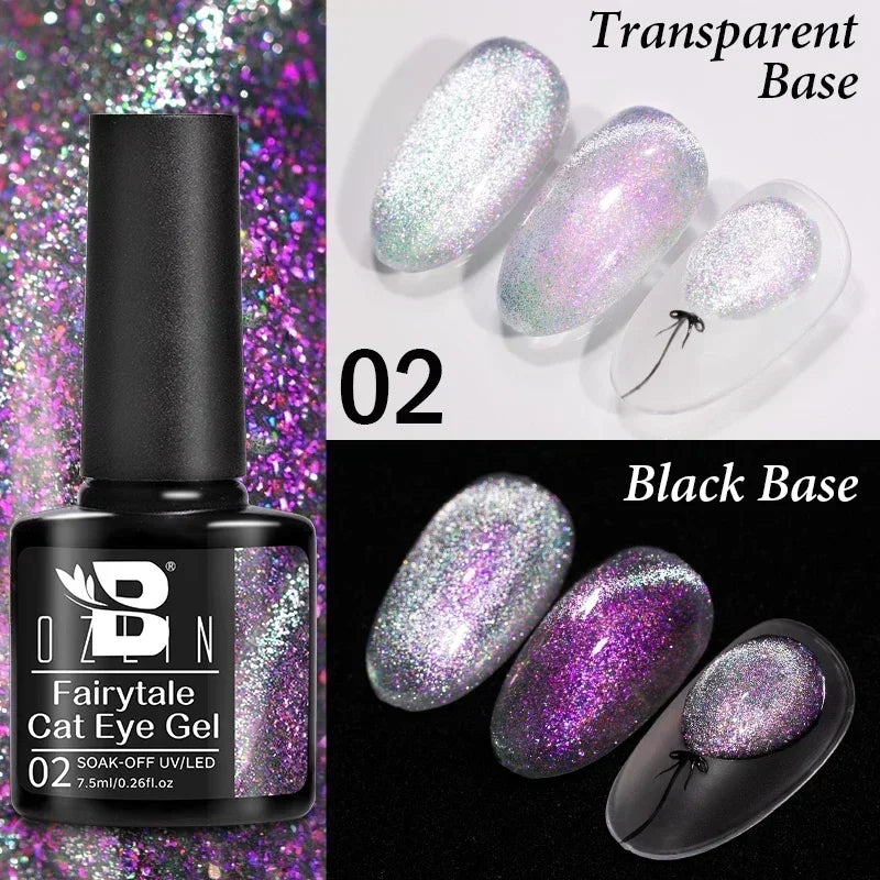 AWStorG 7.5ML Golden Gradient Cat Eye Magnetic Gel Sparkling Glitter Nail Polish Semi Permanent UV Nail Art No Need Base Color