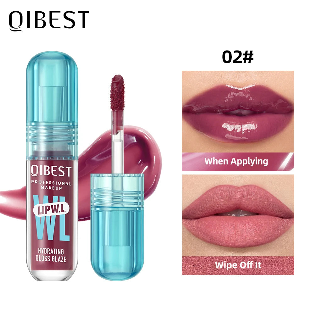QIBEST Hydrating Crystal Lip Gloss Easy to Fade Mirror Water Glazed Lip Glaze Long Lasting Moisturizing Gloss Lip Tint Makeup