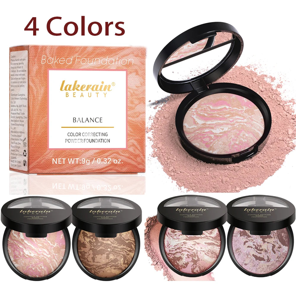 Demi Matte Natural Finish Baked Brighten Color Correcting Powder Foundation Buildable Light to Coverage Oil Control Makeup