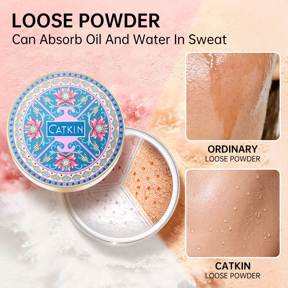CATKIN Makeup Loose Setting Powder, Oil Control Poreless Face Powder Suitable for All Skin Tones and maintain matte and natural