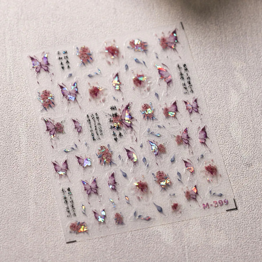 1pcs 5D Rhinestones Butterfly Nail Stickers Kawaii AB Shiny Butterfly Adhesive Nail Art Decorations Decal Design Manicure Tools