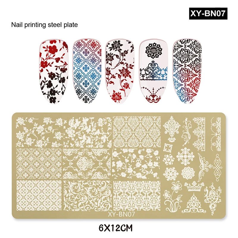 12x6cm Golden Rectangular Nail Stamping Plates Bowknot Butterfly Flower Fireworks Designs Nail Art Template For DIY Nail Decor