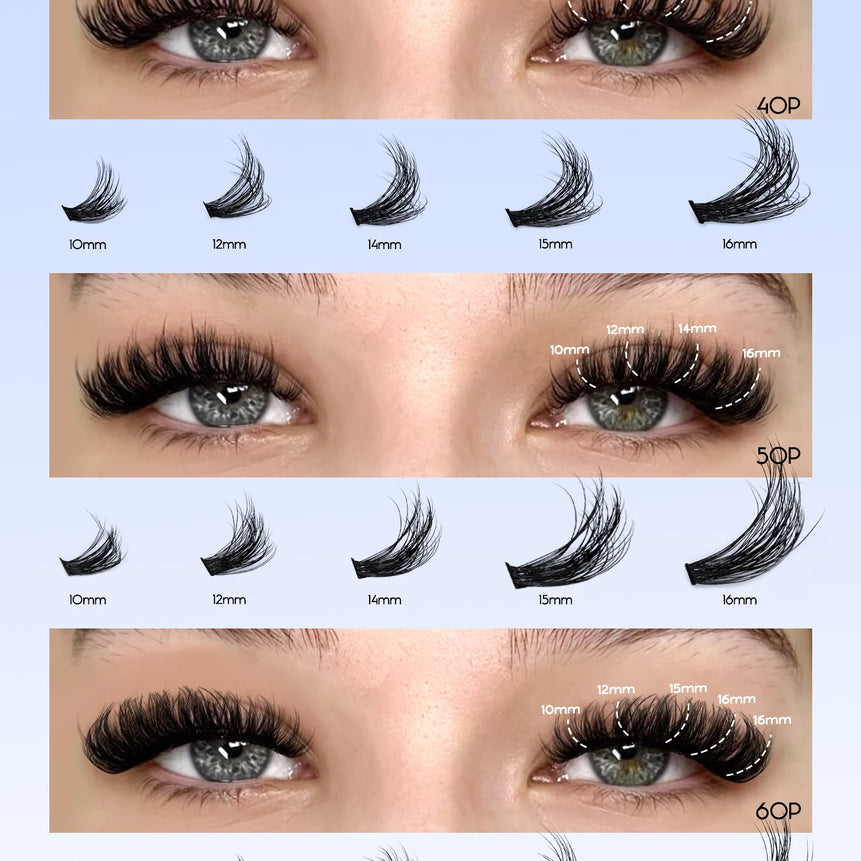 GROINNEYA Cluster Lashes Kit Individual Lashes Volume Mixed Tray 3D Faux Mink Lashes Wispy Eyelash Extension Makeup