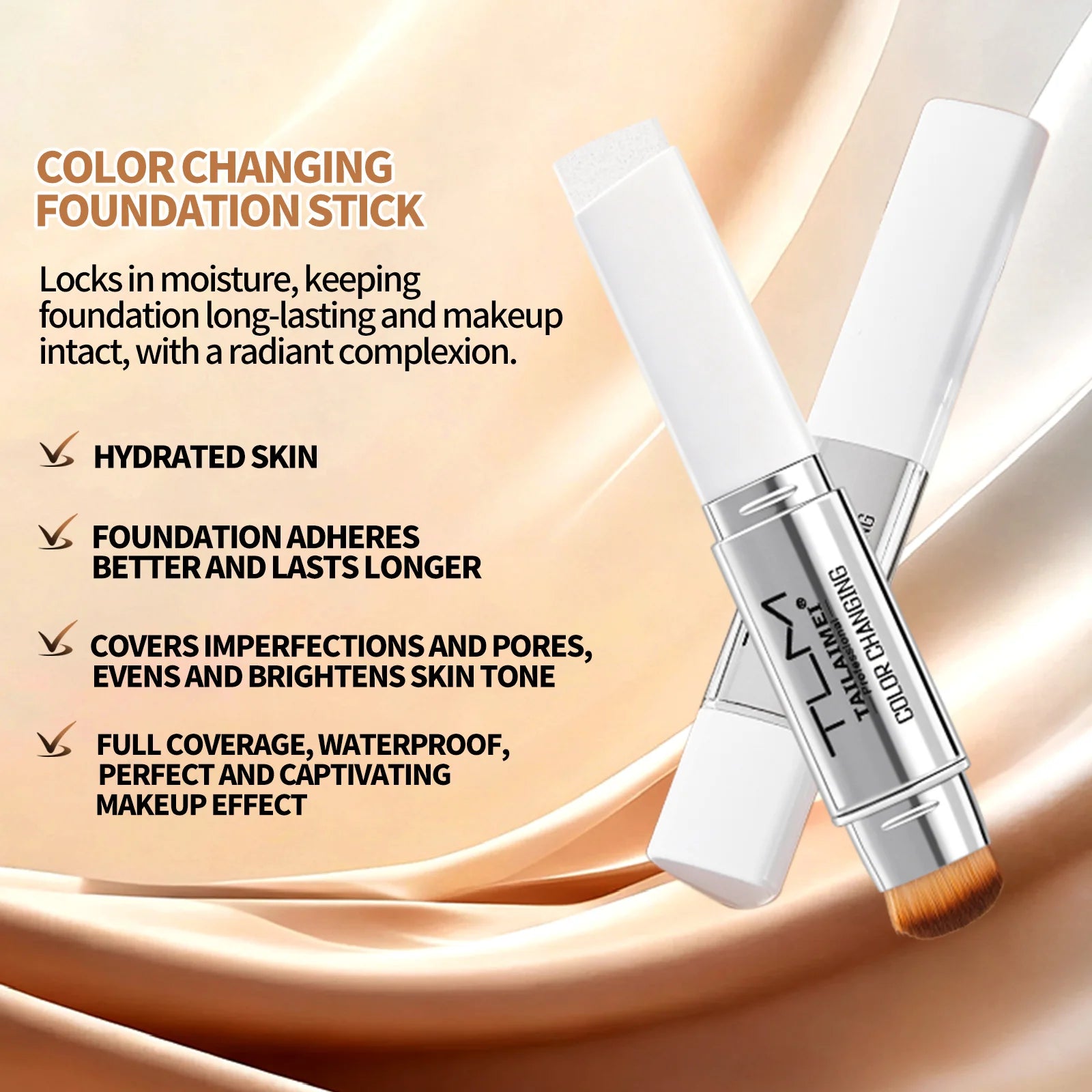 Color Changing Foundation Stick with Spf 15, All Day Flawless, Natural-Looking Complexion, Long-Lasting Wear