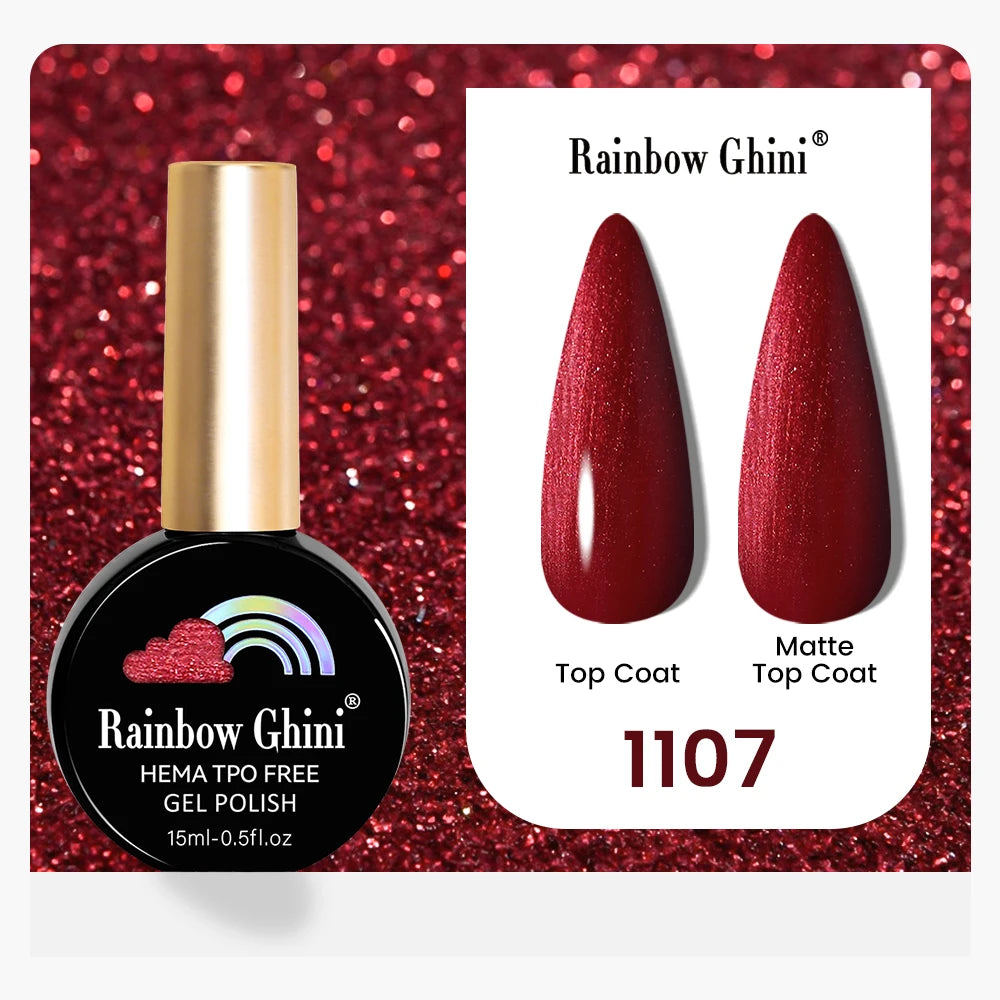 Rainbow Ghini 15ML 146 Colors Long-Lasting Colorful Gel Nail Polish Professional UV/LED Gel Polish Base Coat Matte Top Coat