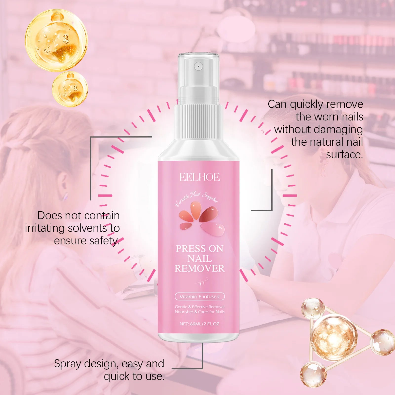 Press on Remover Spray Kit For Nail Adhesive Remover Fake Nails Soft Protect Nail Tips Nourishing Solid Gel Beauty Care Products
