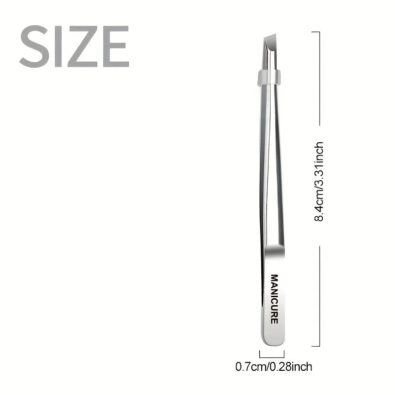 Stainless Steel Slant Tweezers with Non-Slip Tip - Heavy-Duty Precision for Eyebrow Grooming Eyelash Application & Trimming