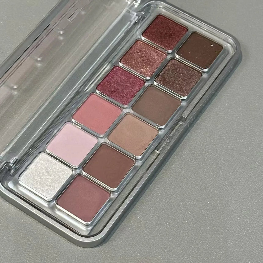 12 Color Eye Shadow Palette Matte Pearl Wine Red Eyeshadow Rose Brown Eyeshadow Glitter Shimmer Long-lasting Beginner Eye Makeup