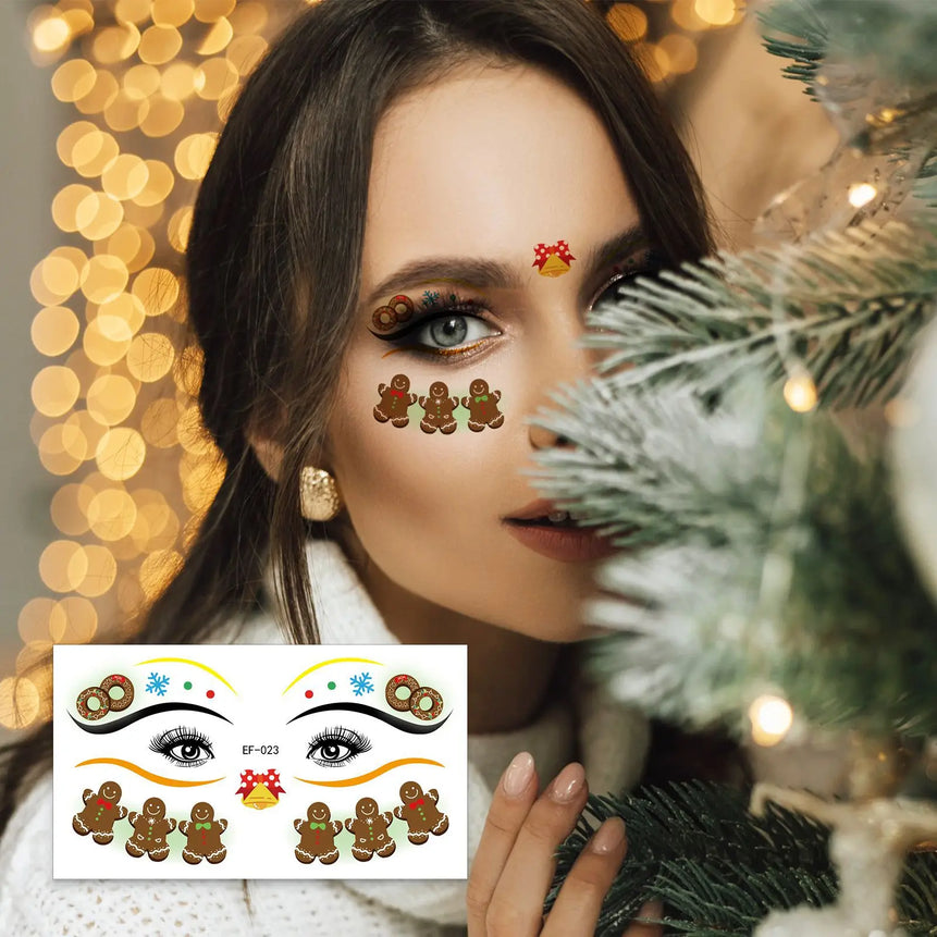 10pcs 2026 Christmas Eyeshadow Blush Face Tattoo Stickers Waterproof Dopamine Makeup Eyeliner Temporary Tattoos Cute Face Decals