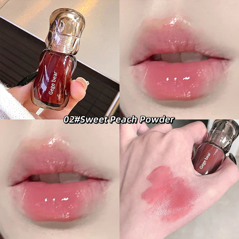 Gege bear big ice bucket crystal transparent lip glaze moisturizing mirror pouty lips autumn and winter whitening lipstick