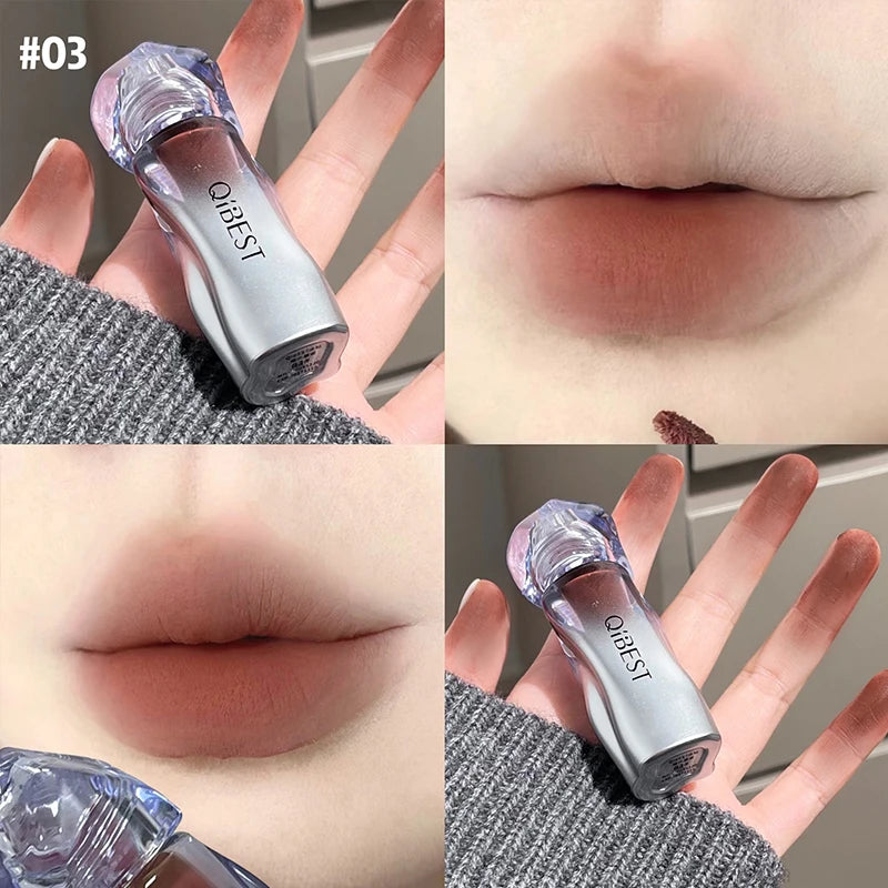 QIBEST Matte Velvet Liquid Lipstick Natural Long-Lasting Highly Pigmented Lip Mud Portable Finish Universal Lip Gloss Makeup