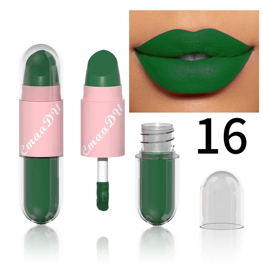 Lipstick Lip Gloss 2-in-1 Matte Lip Color Velvet Lip Glaze Waterproof Long Lasting Non-marking Natural Lip Tint Blam Cosmetic