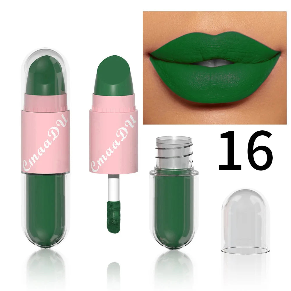 Lipstick Lip Gloss 2-in-1 Matte Lip Color Velvet Lip Glaze Waterproof Long Lasting Non-marking Natural Lip Tint Blam Cosmetic