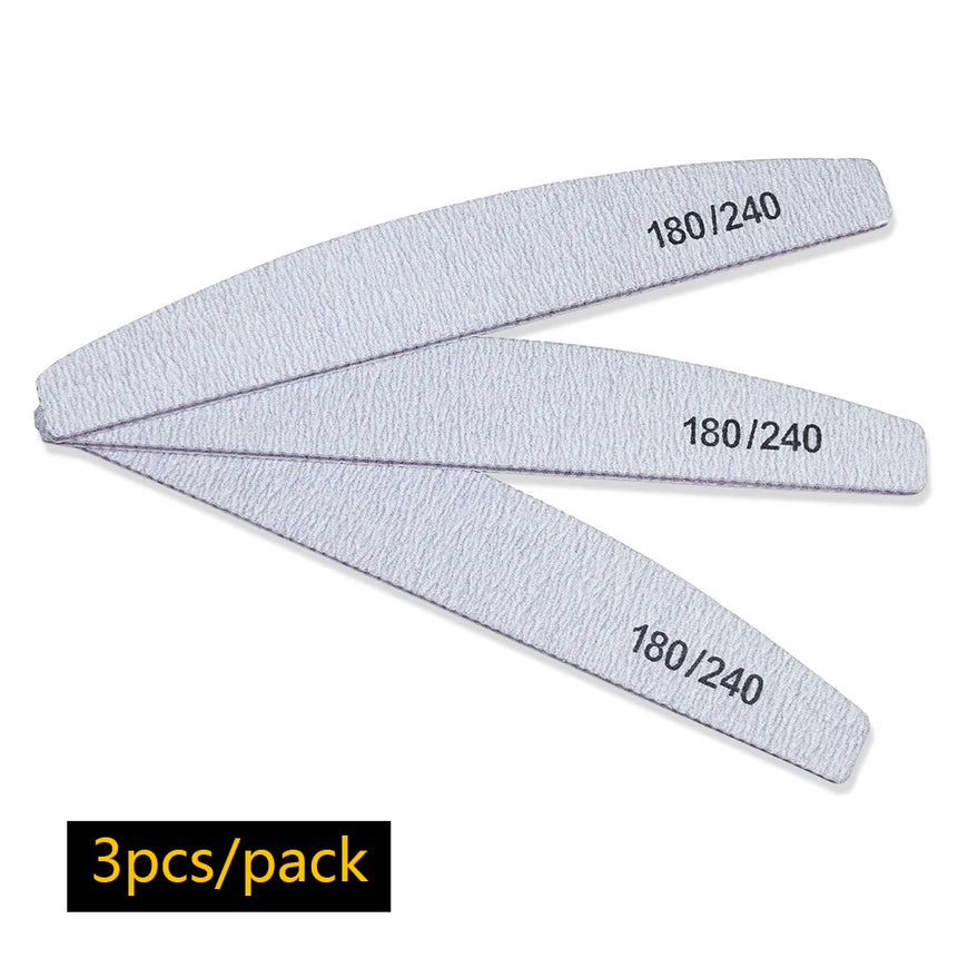 Nail File Buffer 100/180 Grit Half Moon Nail Files Double Side Sandpaper Nail Sanding Grinding Gel Nail Polish Manicure Tool