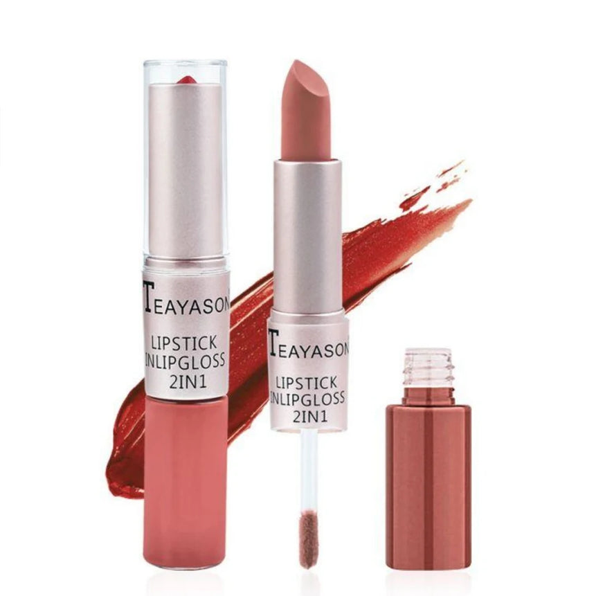 Double-Ended Velvet Matte Lipstick with Long-Lasting Effect, Brightening and Complexion-Enhancing Lipstick Pen for Autumn and Winter, Non-Transfer Matte, Valentine's Day Gift Lipstick