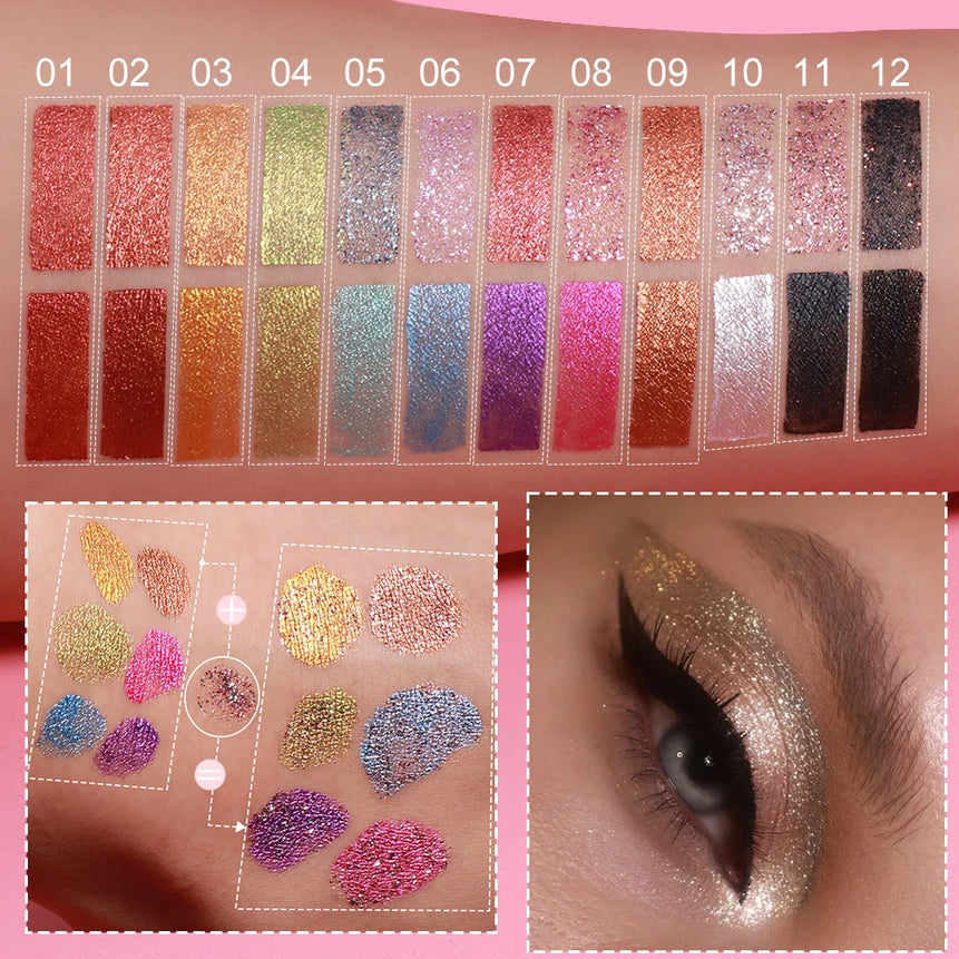 Double-head Punk Metallic Liquid Eyeshadow Stick Dark Glitter Matte Sequins Bicolor Shimmer Eyes Makeup Cream Pencil Waterproof