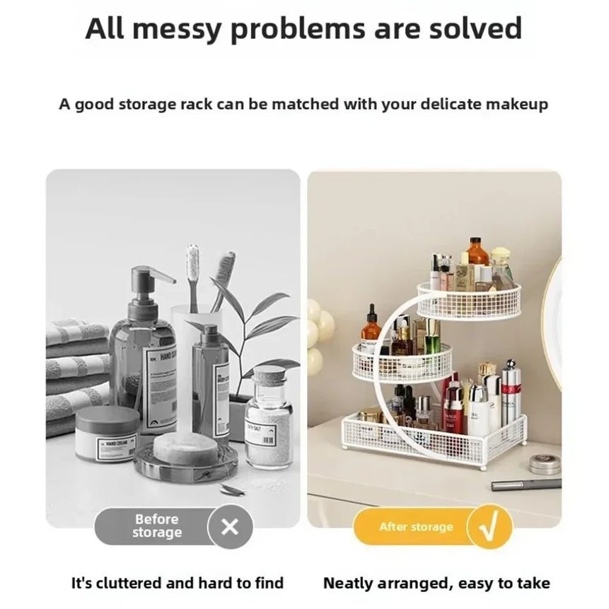 1pc Metal Makeup Storage Rack Cosmetic Organizer Dresser Multi-layer Skincare Organizing Box Lightweight No-Installation Home