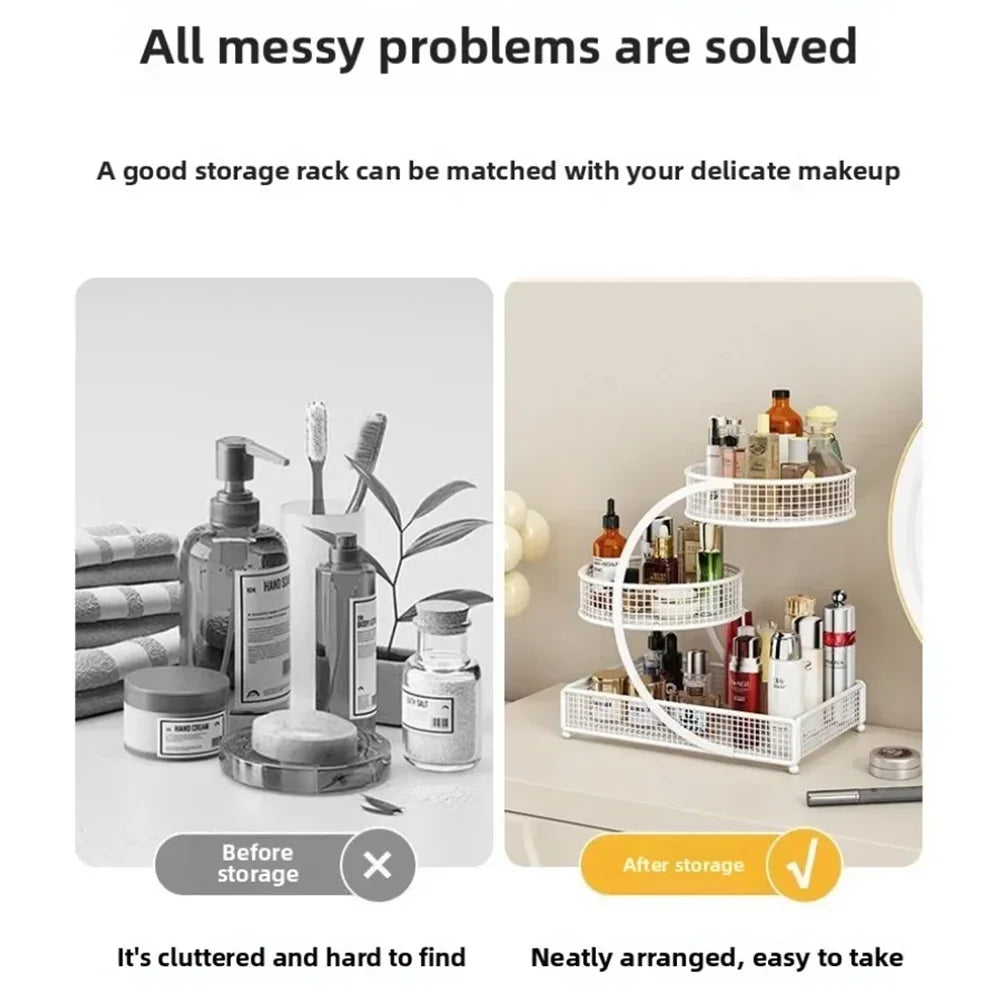 1pc Metal Makeup Storage Rack Cosmetic Organizer Dresser Multi-layer Skincare Organizing Box Lightweight No-Installation Home
