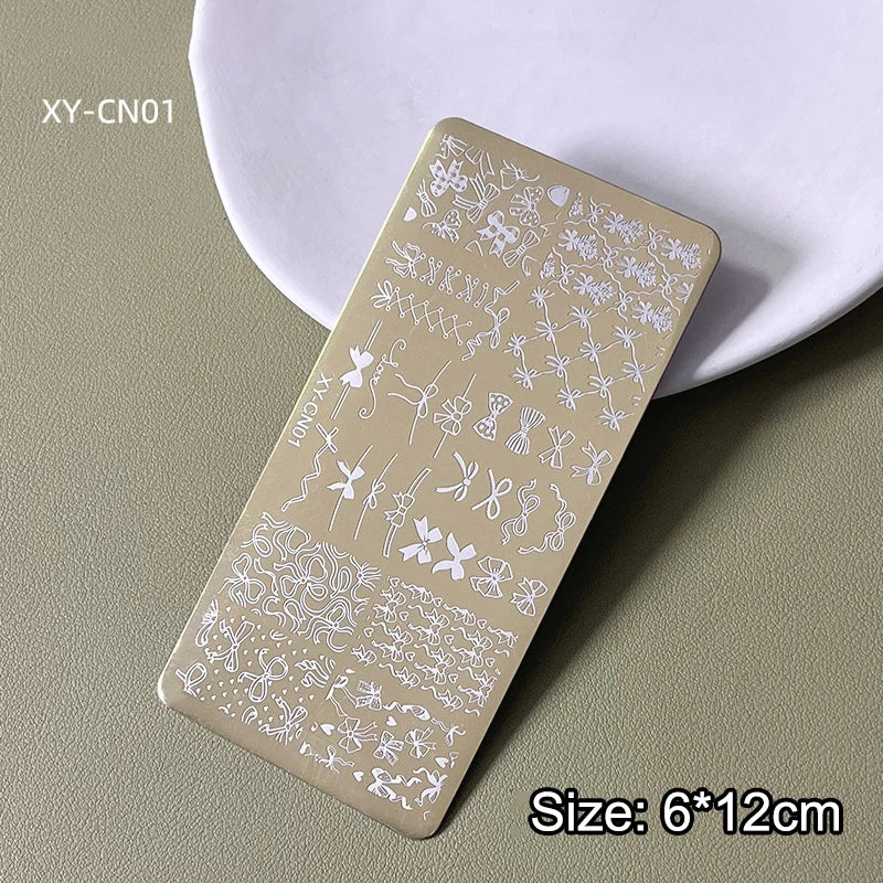 Gold Nail Stamping Plates Bow Lace Butterfly Flower Leaf Stainless Steel Stencil Nail Art Stamps Geometry Template Transfer Mold