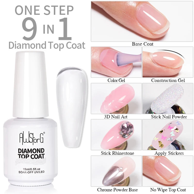 AWStorG  Fiber Rubber Base Gel For Nails UV Gel Polish Semi Permanent Repair Fix Crack Nail Rubber Base Gel Strengthener 15ml