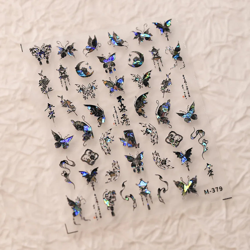 1pcs 5D Rhinestones Butterfly Nail Stickers Kawaii AB Shiny Butterfly Adhesive Nail Art Decorations Decal Design Manicure Tools